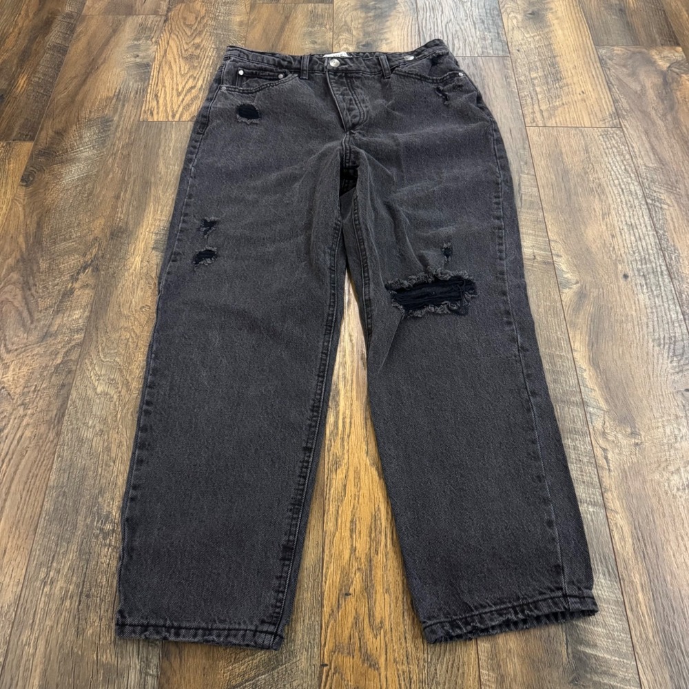 And Now This Womens 31 Black Distressed Straight Leg Button Fly Jeans Grunge